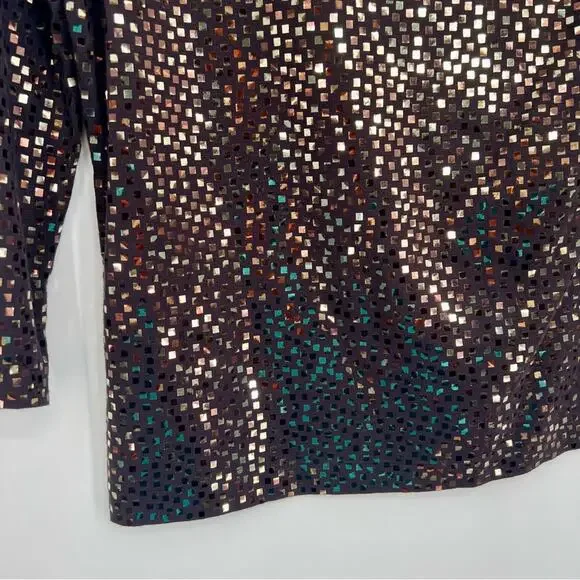 St.John V-Neck Sequins Embroidered T-Shirt Blouse Top 3/4 Sleeve Gold Mahogany M - Picture 5 of 6